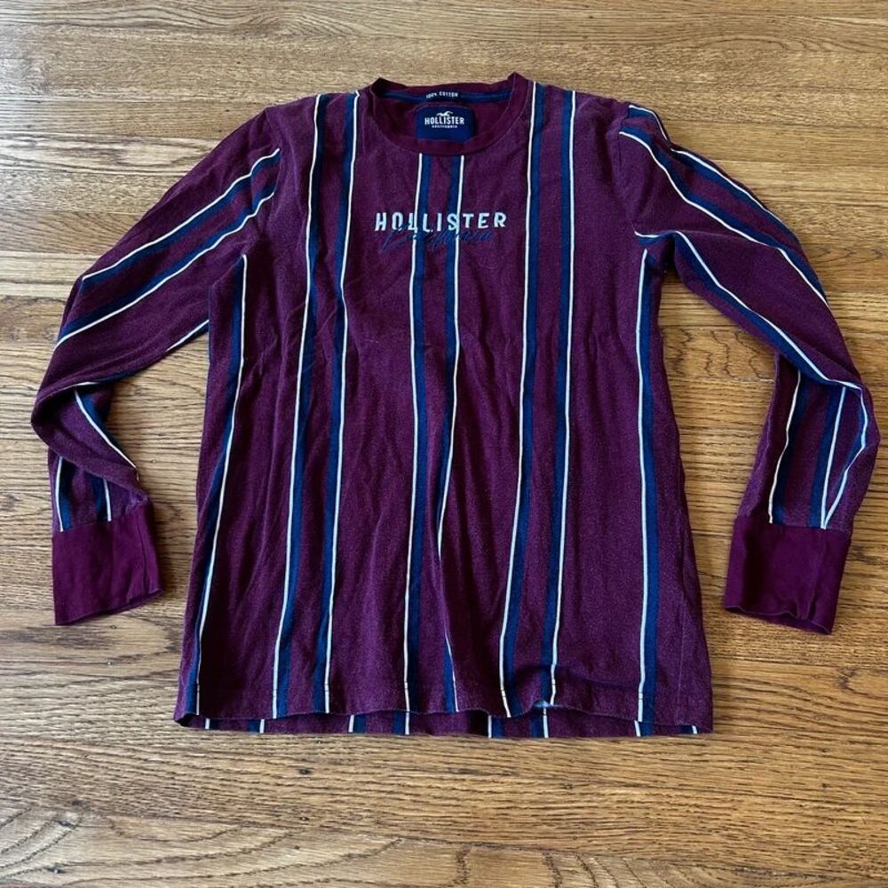 Burgundy striped long sleeve Hollister shirt